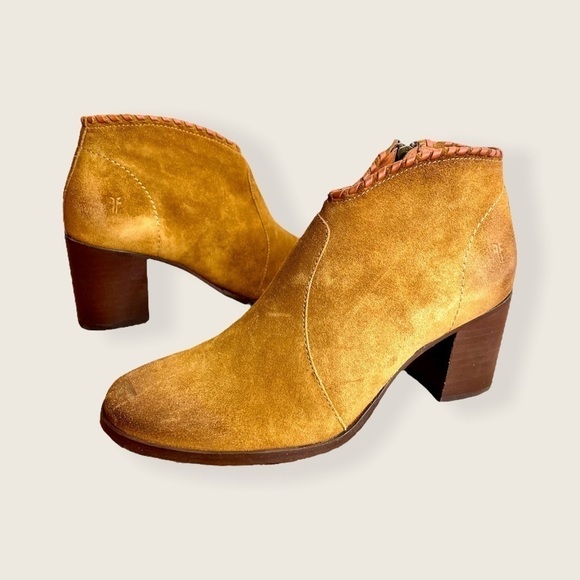 Frye Nora Chestnut/Tan Leather Suede Zip Heeled Fall/Winter/Spring Ankle Booties